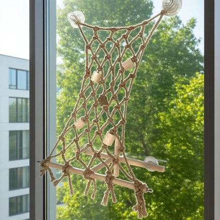 Parrot Hemp Rope Climbing Perch Bird Cage Suction Cup Net 34x25x12cm