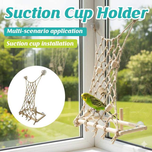 Parrot Hemp Rope Climbing Perch Bird Cage Suction Cup Net 34x25x12cm