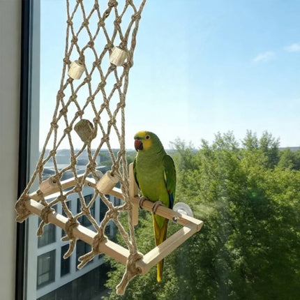 Parrot Hemp Rope Climbing Perch Bird Cage Suction Cup Net 34x25x12cm