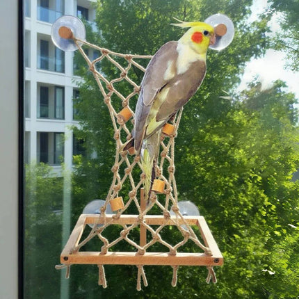 Parrot Hemp Rope Climbing Perch Bird Cage Suction Cup Net 34x25x12cm