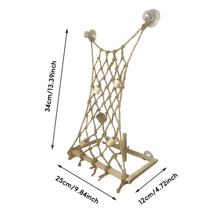 Parrot Hemp Rope Climbing Perch Bird Cage Suction Cup Net 34x25x12cm