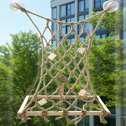 Parrot Hemp Rope Climbing Perch Bird Cage Suction Cup Net 34x25x12cm