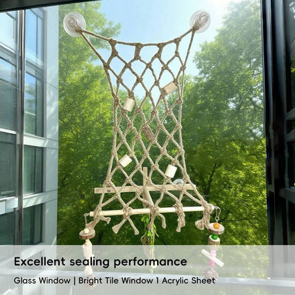 Parrot Hemp Rope Climbing Perch Bird Cage Suction Cup Net 34x25x12cm