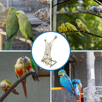 Parrot Hemp Rope Climbing Perch Bird Cage Suction Cup Net 34x25x12cm
