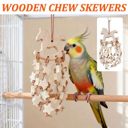 Wooden Parrot Chewing Toy Hanging Bird Toy Gnawing Boredom Reliever For Pets