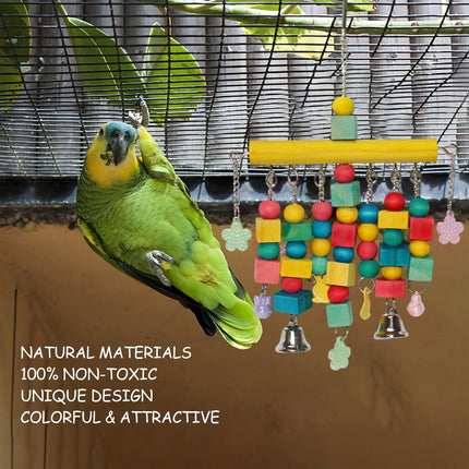 Nordic Woven Parrot Toy with Wooden Blocks Hanging Bird Cage Pendant