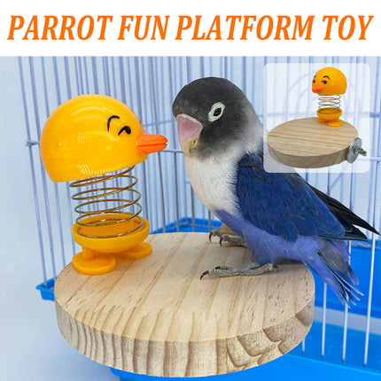 Parrot Bird Stand Perch Spring Chick Sound Toy Wooden Platform for Small Birds
