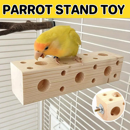 Parrot Chewing Wood Bird Drilling Toys Stand Station Stick for Pet Birds Play