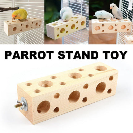 Parrot Chewing Wood Bird Drilling Toys Stand Station Stick for Pet Birds Play