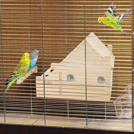Parrot Birdhouse Breeding Box Pine Wood Nest with Stainless Steel Feeding Cups