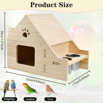 Parrot Birdhouse Breeding Box Pine Wood Nest with Stainless Steel Feeding Cups