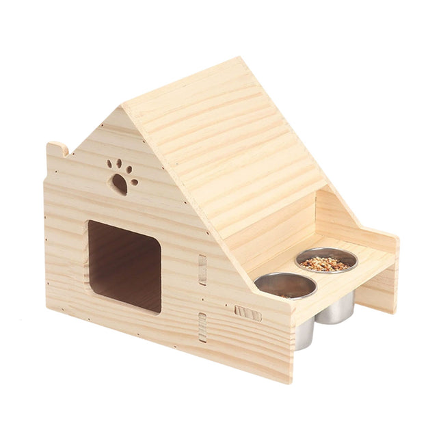 Parrot Birdhouse Breeding Box Pine Wood Nest with Stainless Steel Feeding Cups