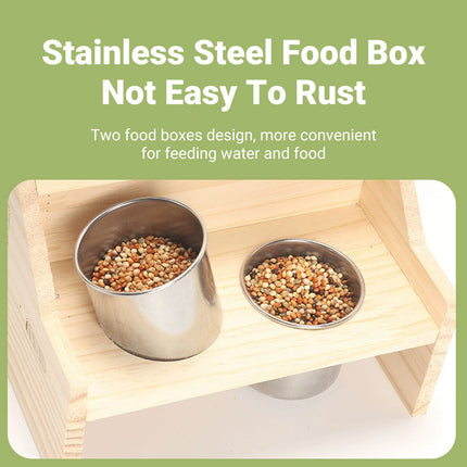 Parrot Birdhouse Breeding Box Pine Wood Nest with Stainless Steel Feeding Cups