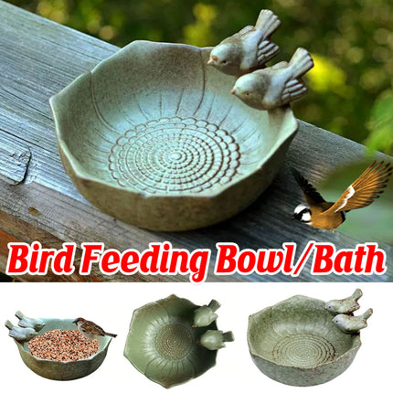 Ceramic Bird Bowl Feeder Dish Set Outdoor Garden Use Water Food Feeding Birds