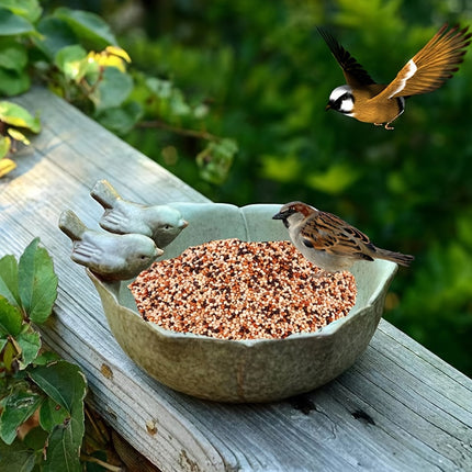 Ceramic Bird Bowl Feeder Dish Set Outdoor Garden Use Water Food Feeding Birds