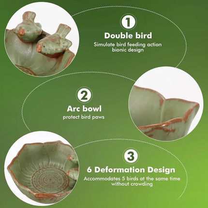 Ceramic Bird Bowl Feeder Dish Set Outdoor Garden Use Water Food Feeding Birds