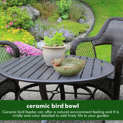 Ceramic Bird Bowl Feeder Dish Set Outdoor Garden Use Water Food Feeding Birds