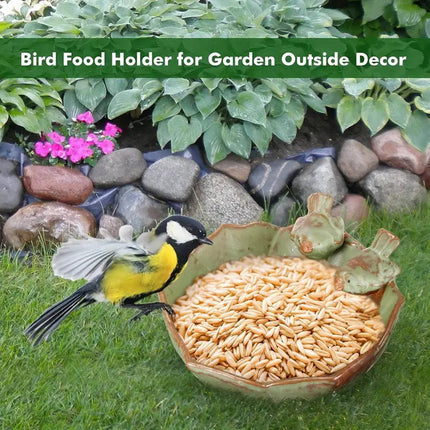 Ceramic Bird Bowl Feeder Dish Set Outdoor Garden Use Water Food Feeding Birds