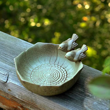 Ceramic Bird Bowl Feeder Dish Set Outdoor Garden Use Water Food Feeding Birds