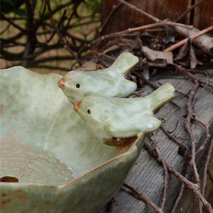 Ceramic Bird Bowl Feeder Dish Set Outdoor Garden Use Water Food Feeding Birds