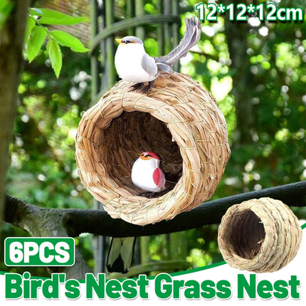 6pcs Handwoven Straw Bird Nest Pigeon Parrot Breeding House Hut for Cage