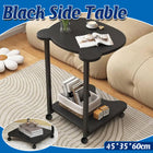 Black Mobile Side Table with Wheels 2-Tier Durable for Living Room Bedroom Use