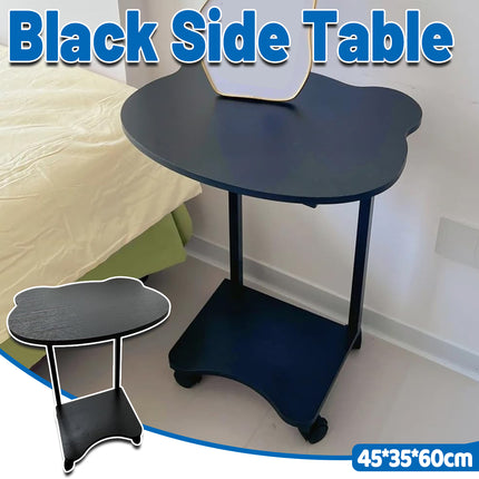 Black Mobile Side Table with Wheels 2-Tier Durable for Living Room Bedroom Use