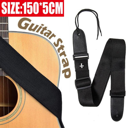 Black Guitar Strap Replacement Adjustable Nylon Belt Acoustic Electric Bass