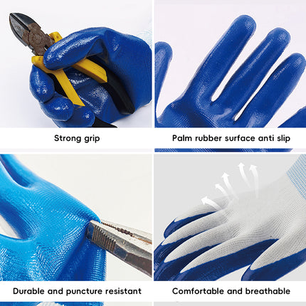 12 Pairs Nitrile Coated Work Gloves Oil Resistant Grip for Labour Car Repair