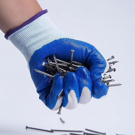 12 Pairs Nitrile Coated Work Gloves Oil Resistant Grip for Labour Car Repair