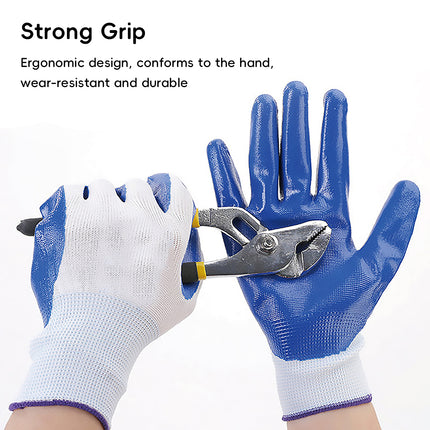12 Pairs Nitrile Coated Work Gloves Oil Resistant Grip for Labour Car Repair