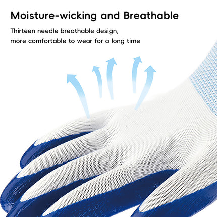 12 Pairs Nitrile Coated Work Gloves Oil Resistant Grip for Labour Car Repair