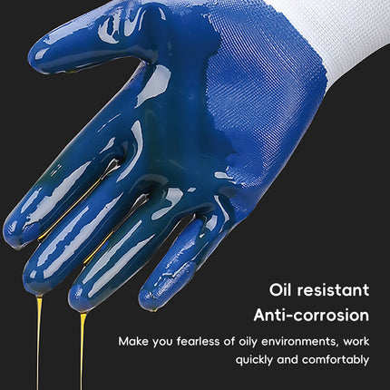 12 Pairs Nitrile Coated Work Gloves Oil Resistant Grip for Labour Car Repair