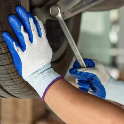 12 Pairs Nitrile Coated Work Gloves Oil Resistant Grip for Labour Car Repair