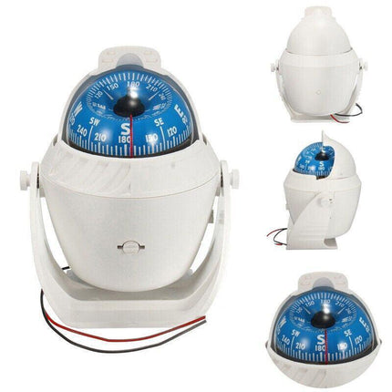 1Pc Magnetic Boat Compass White Built In Light 65Mm Card Pivoting Marine Sea - Aimall