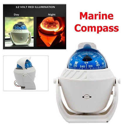 1Pc Magnetic Boat Compass White Built In Light 65Mm Card Pivoting Marine Sea - Aimall