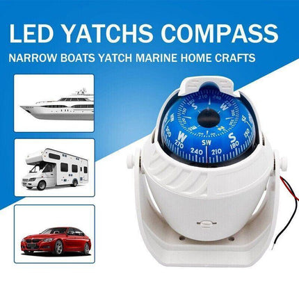 1Pc Magnetic Boat Compass White Built In Light 65Mm Card Pivoting Marine Sea - Aimall