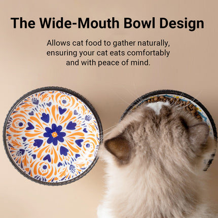 Bohemian Style Ceramic Cat Bowl Optimal Height Design for Water Food Feeder Dish