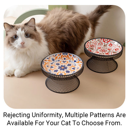 Bohemian Style Ceramic Cat Bowl Optimal Height Design for Water Food Feeder Dish