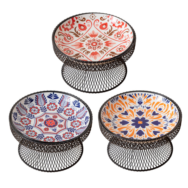 Bohemian Style Ceramic Cat Bowl Optimal Height Design for Water Food Feeder Dish