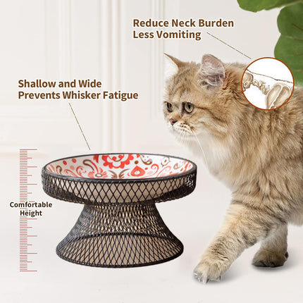 Bohemian Style Ceramic Cat Bowl Optimal Height Design for Water Food Feeder Dish