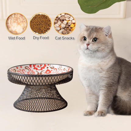 Bohemian Style Ceramic Cat Bowl Optimal Height Design for Water Food Feeder Dish
