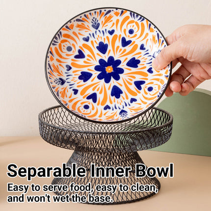 Bohemian Style Ceramic Cat Bowl Optimal Height Design for Water Food Feeder Dish