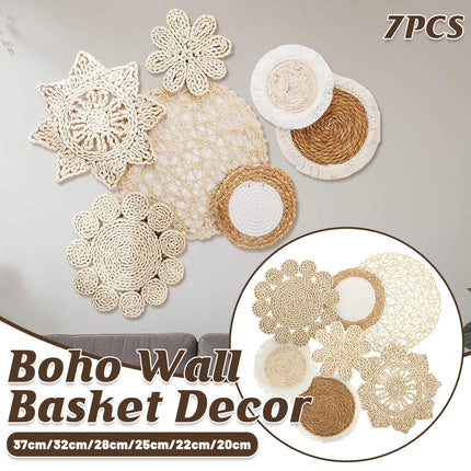 Boho Wall Decor Set 7PCS Handwoven Natural Rattan Cotton Living Room Porch