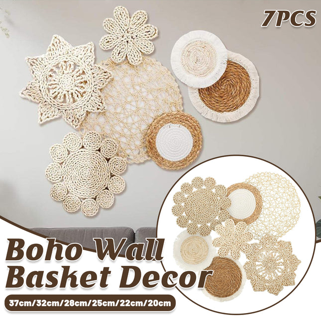 Boho Wall Decor Set 7PCS Handwoven Natural Rattan Cotton Living Room Porch