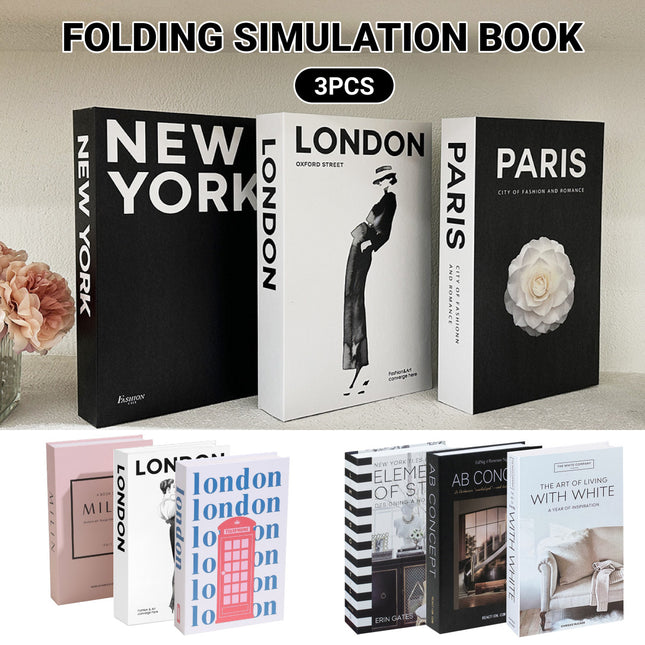 3 PCS Modern Decorative Books Set Foldable Fake Books for Display City Theme