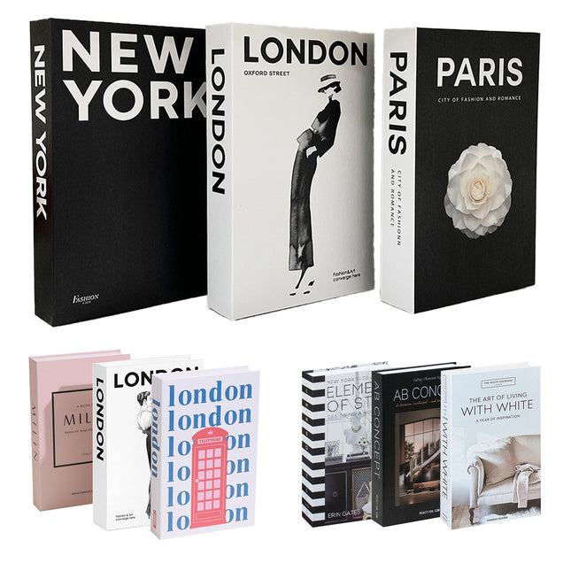 3 PCS Modern Decorative Books Set Foldable Fake Books for Display City Theme