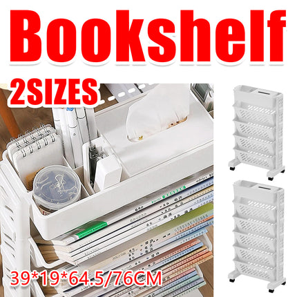 5 / 6 Tiers Rolling Bookshelf Mobile Bookcase With Wheel Sturdy Space Saving