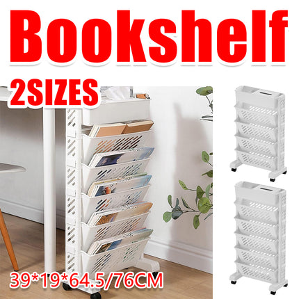 5 / 6 Tiers Rolling Bookshelf Mobile Bookcase With Wheel Sturdy Space Saving