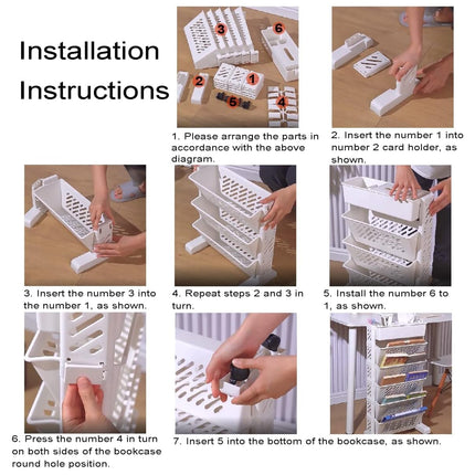 5 / 6 Tiers Rolling Bookshelf Mobile Bookcase With Wheel Sturdy Space Saving